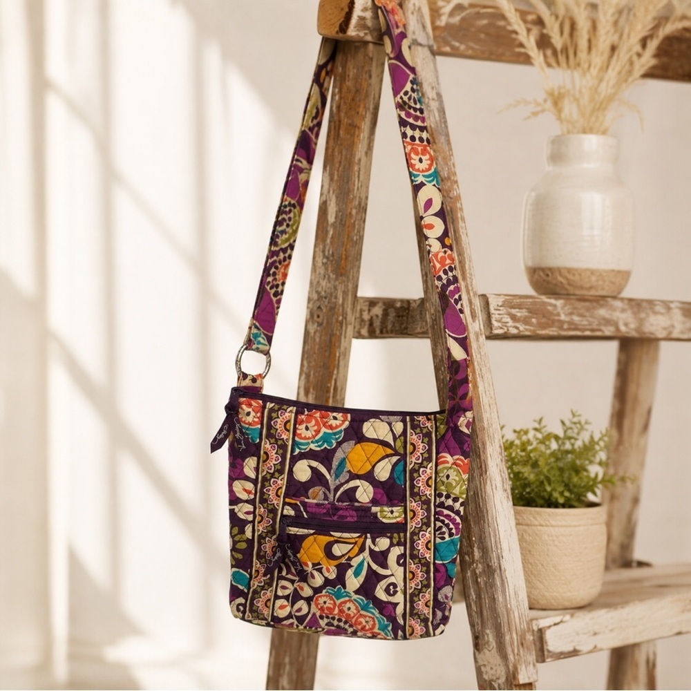 Vera Bradley Plum Crazy Hipster Crossbody Bag Quilted Floral Purple
